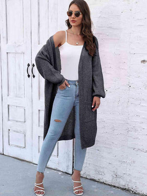 Comfy Embrace Open Front Balloon Sleeve Cardigan - MXSTUDIO.COM