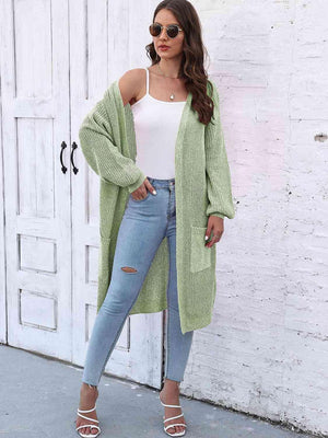 Comfy Embrace Open Front Balloon Sleeve Cardigan - MXSTUDIO.COM