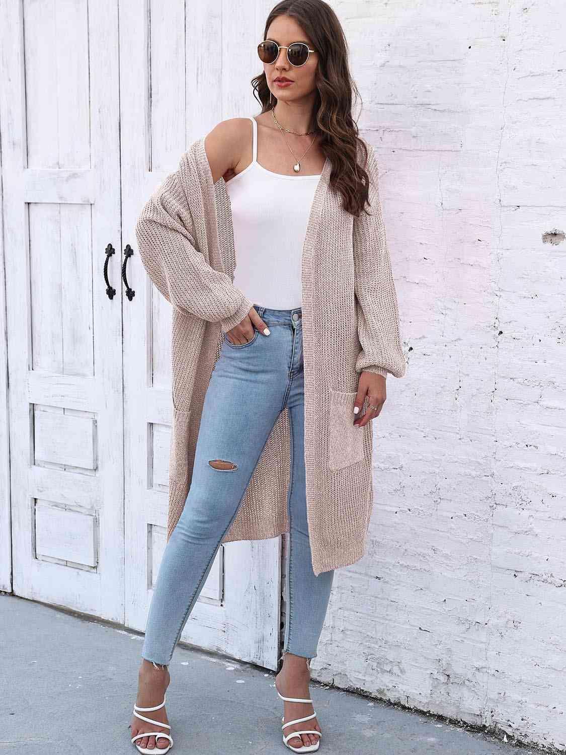 Comfy Embrace Open Front Balloon Sleeve Cardigan - MXSTUDIO.COM