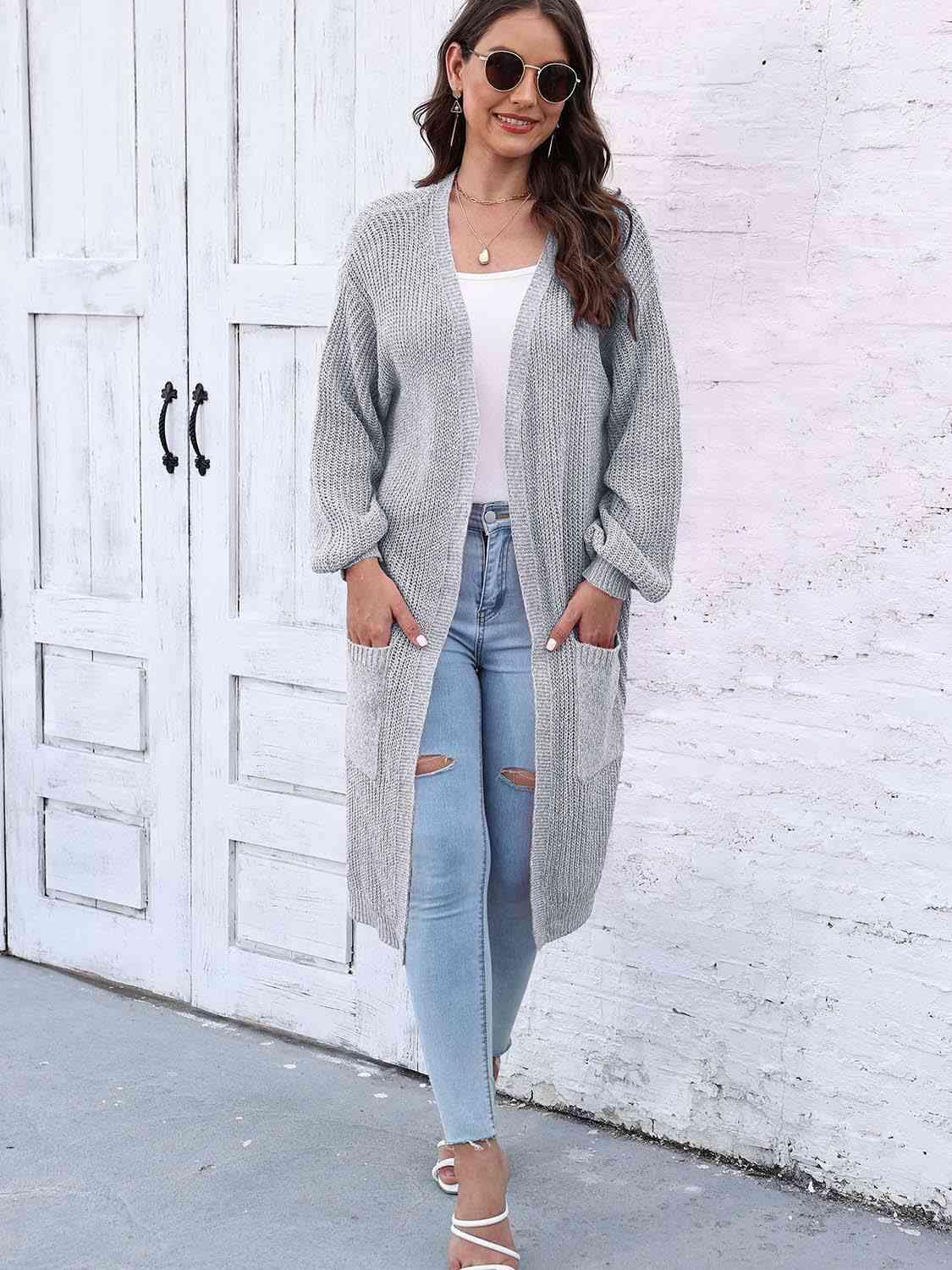 Comfy Embrace Open Front Balloon Sleeve Cardigan - MXSTUDIO.COM