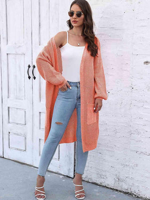 Comfy Embrace Open Front Balloon Sleeve Cardigan - MXSTUDIO.COM