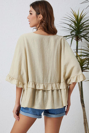 Comfy In Style V-Neck Ruffle Bell Sleeve Blouse - MXSTUDIO.COM