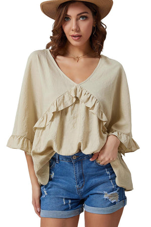 Comfy In Style V-Neck Ruffle Bell Sleeve Blouse - MXSTUDIO.COM