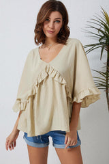 Comfy In Style V-Neck Ruffle Bell Sleeve Blouse - MXSTUDIO.COM