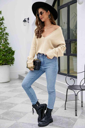 Comfy Leisure V Neck Knit Sweater - MXSTUDIO.COM