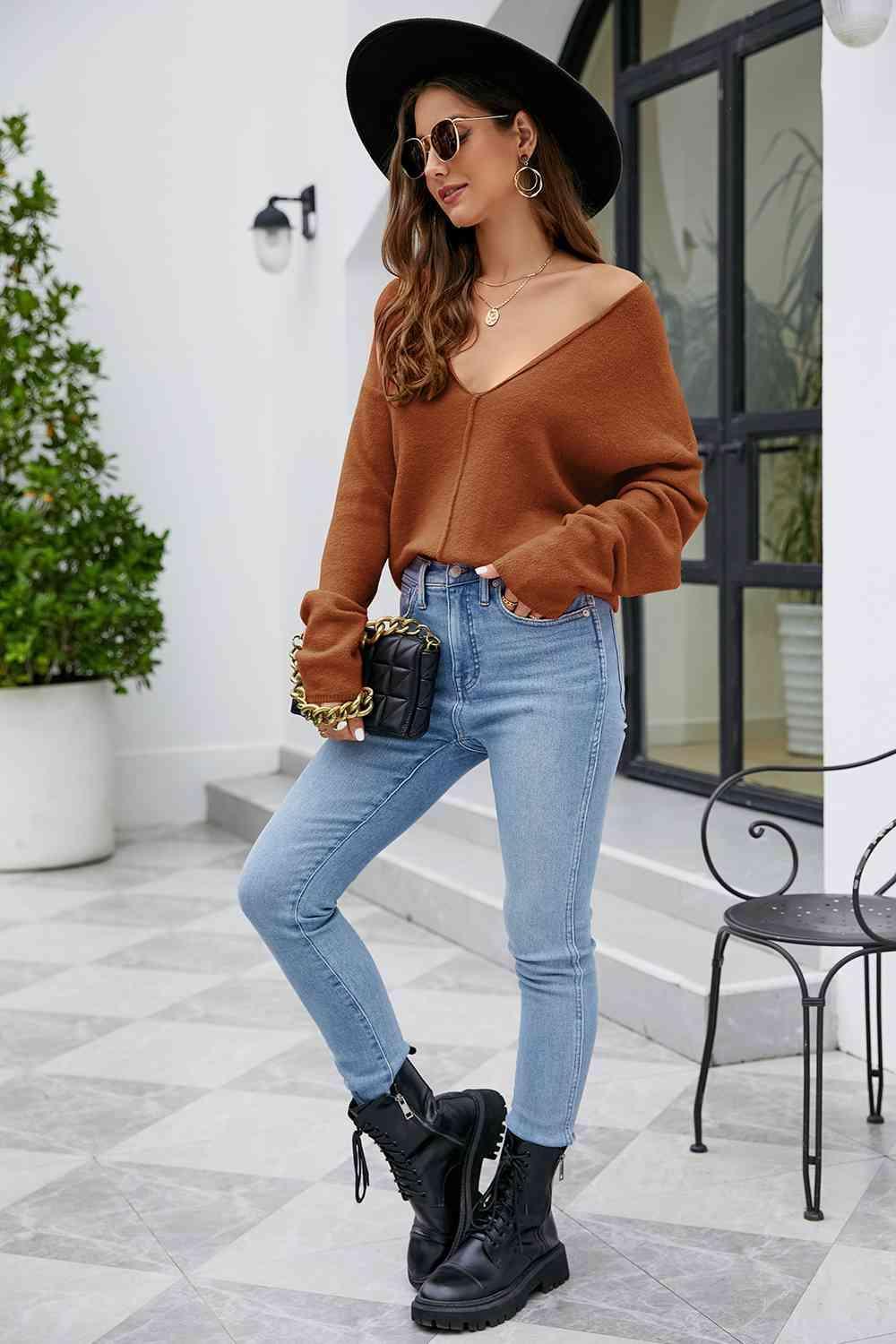 Comfy Leisure V Neck Knit Sweater - MXSTUDIO.COM