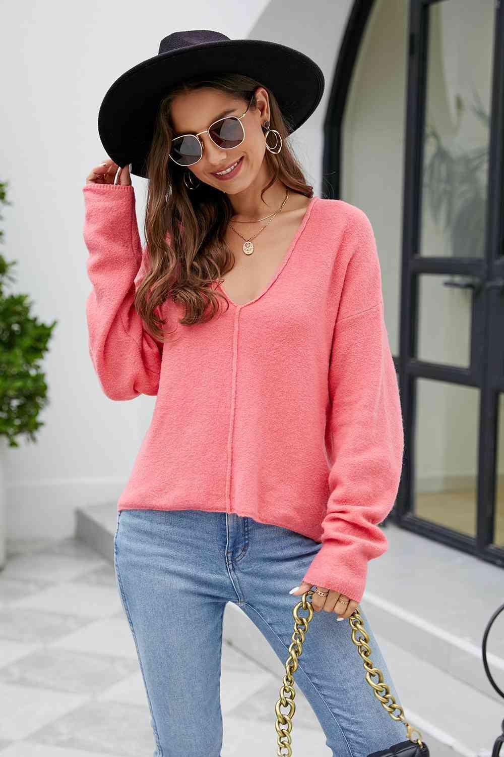 Comfy Leisure V Neck Knit Sweater - MXSTUDIO.COM