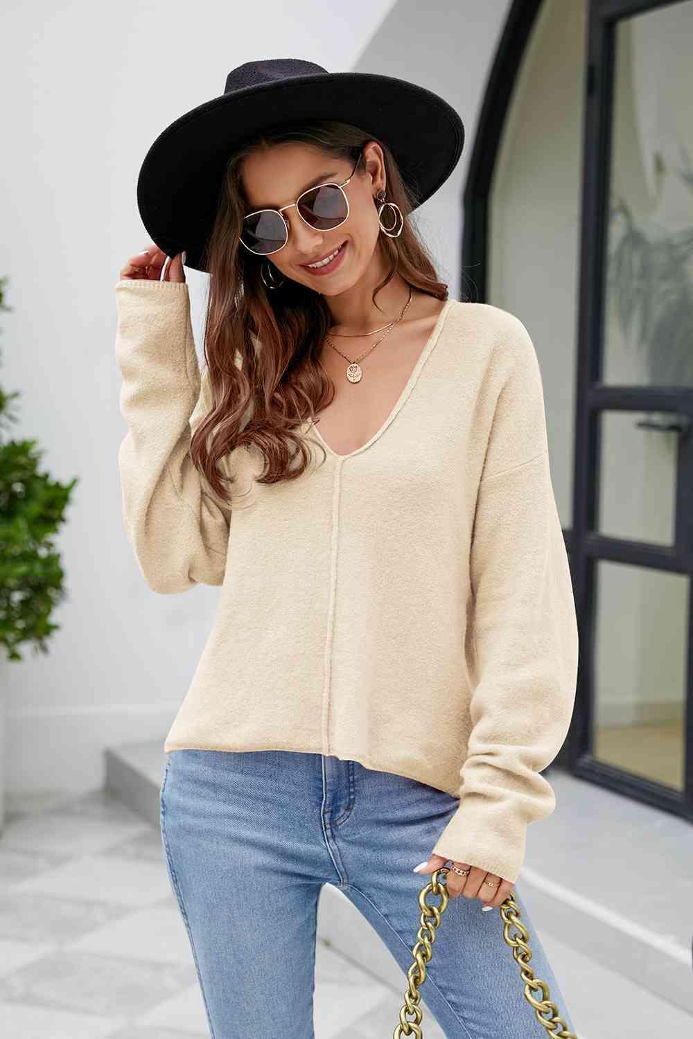 Comfy Leisure V Neck Knit Sweater - MXSTUDIO.COM