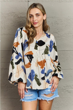 Comfy Loose V-Neck Lantern Sleeve Blouse - MXSTUDIO.COM