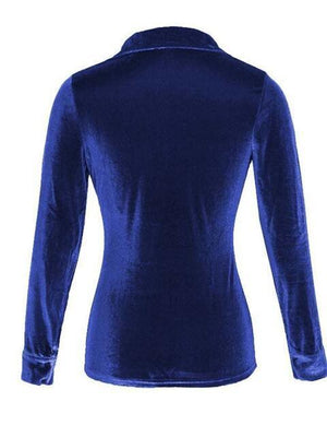 a women's blue jacket with a collar