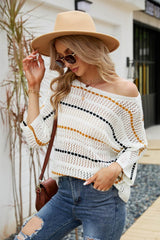 Comfy Striped Openwork Knit Top - MXSTUDIO.COM