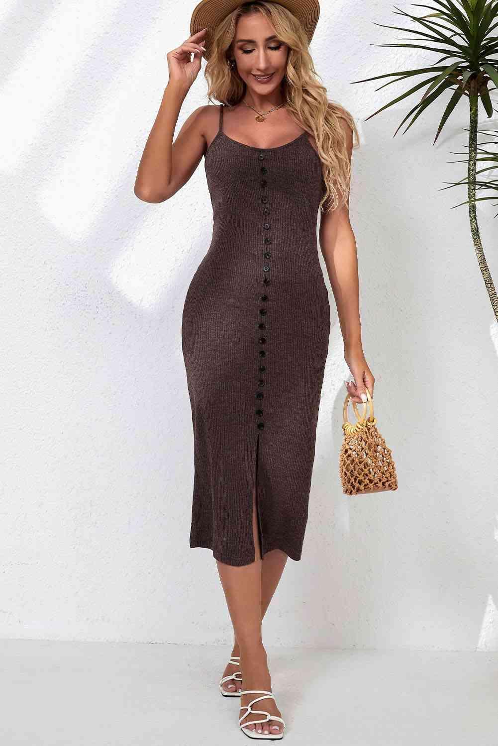 Comfy Summer Knit Spaghetti Strap Midi Dress - MXSTUDIO.COM