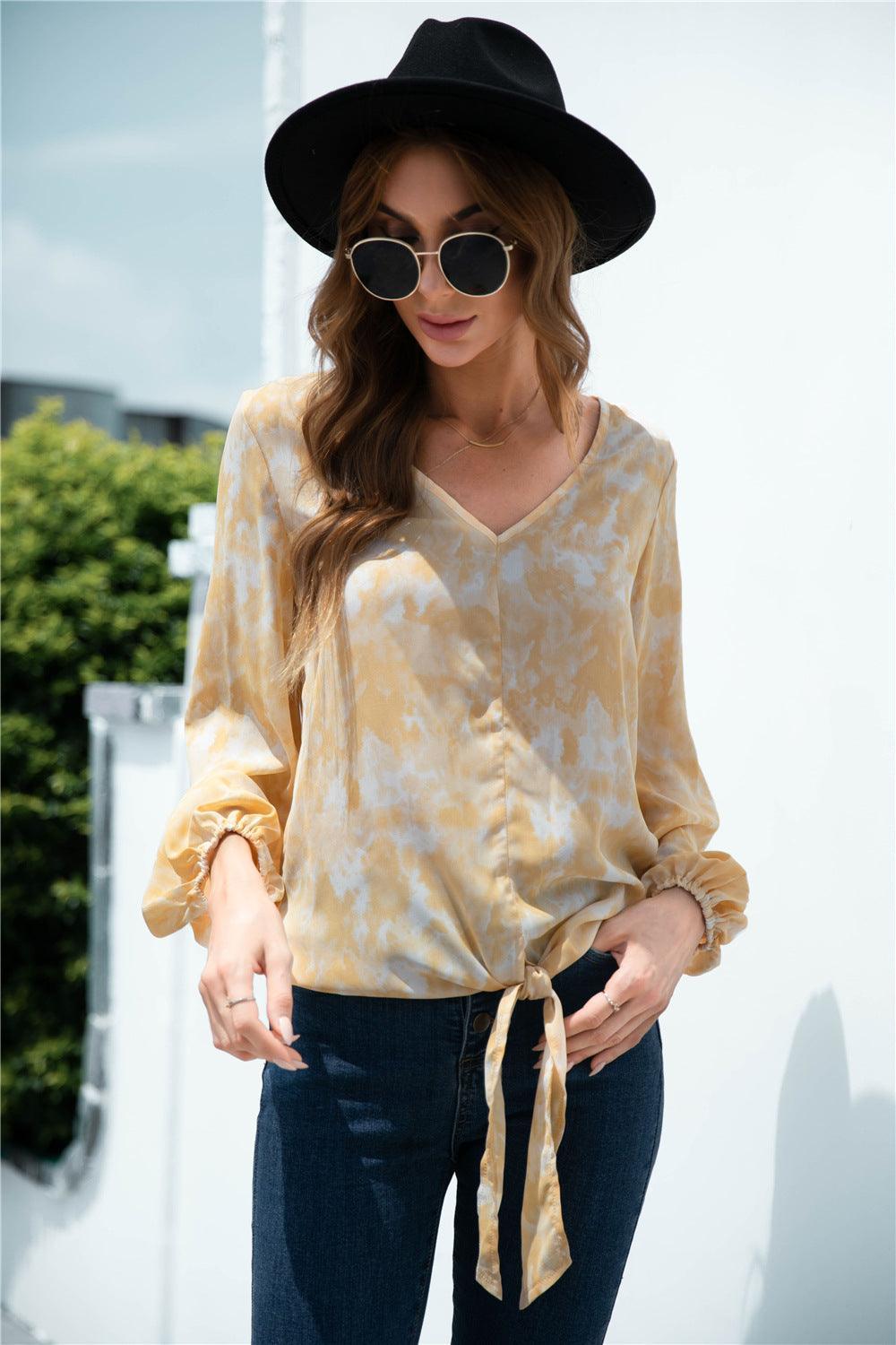 Commanding Beauty Yellow Long Sleeve Blouse - MXSTUDIO.COM