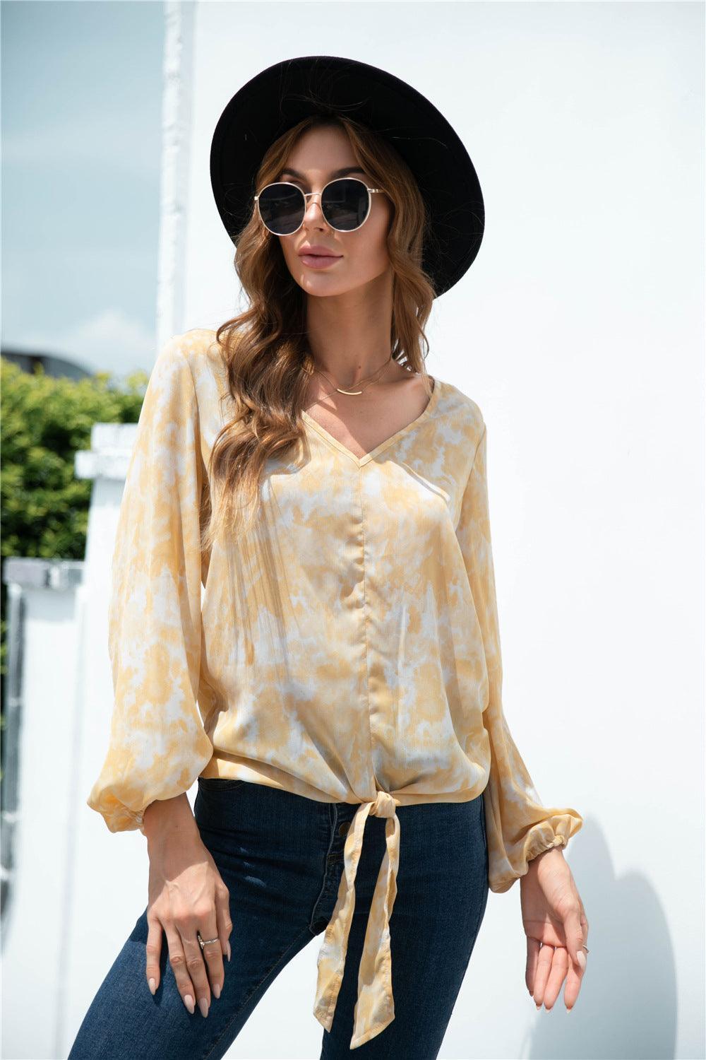 Commanding Beauty Yellow Long Sleeve Blouse - MXSTUDIO.COM