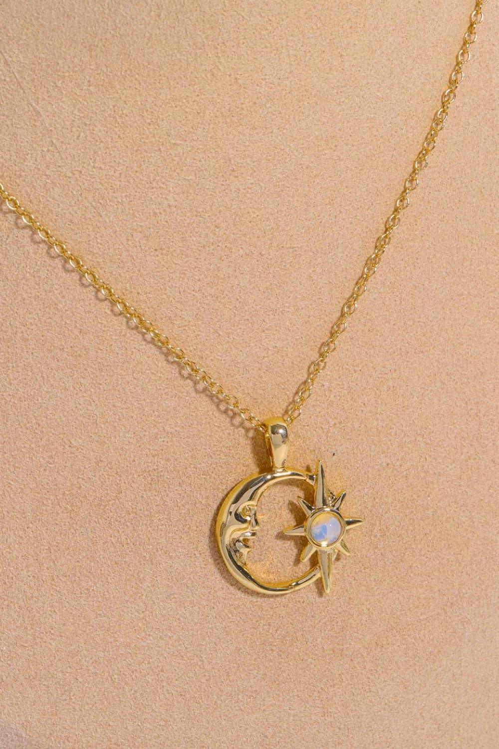 Compelling Moon And Star Pendant Copper Necklace - MXSTUDIO.COM