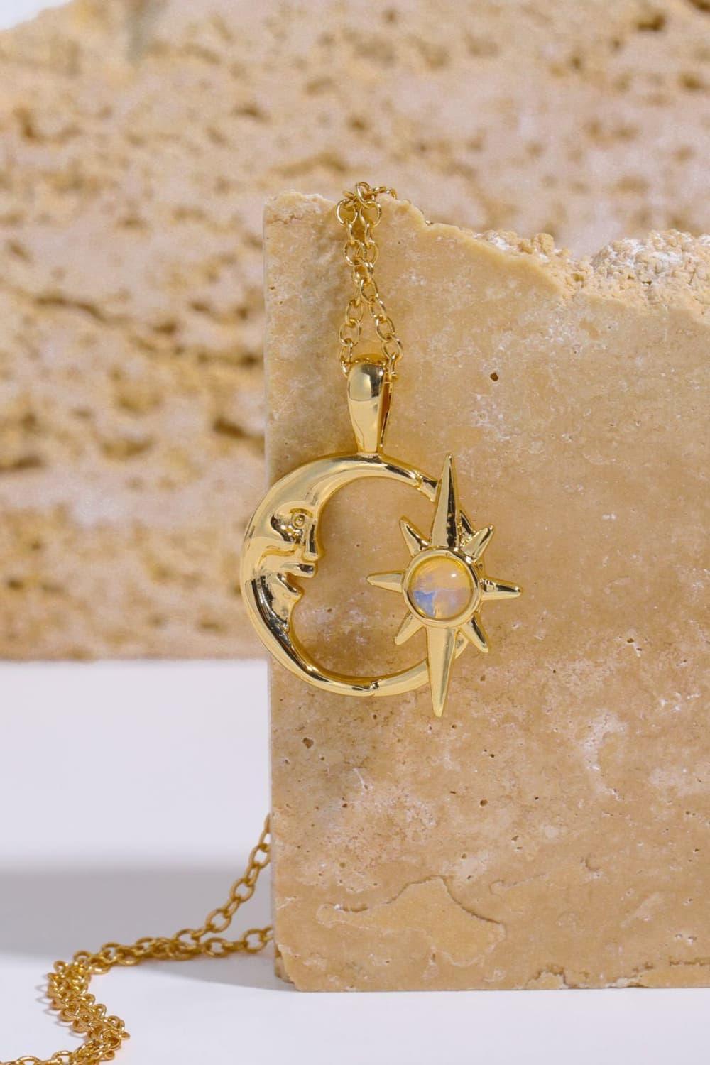 Compelling Moon And Star Pendant Copper Necklace - MXSTUDIO.COM