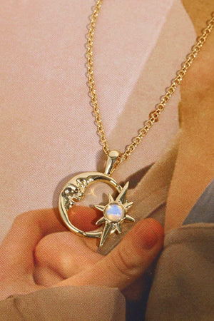 Compelling Moon And Star Pendant Copper Necklace - MXSTUDIO.COM