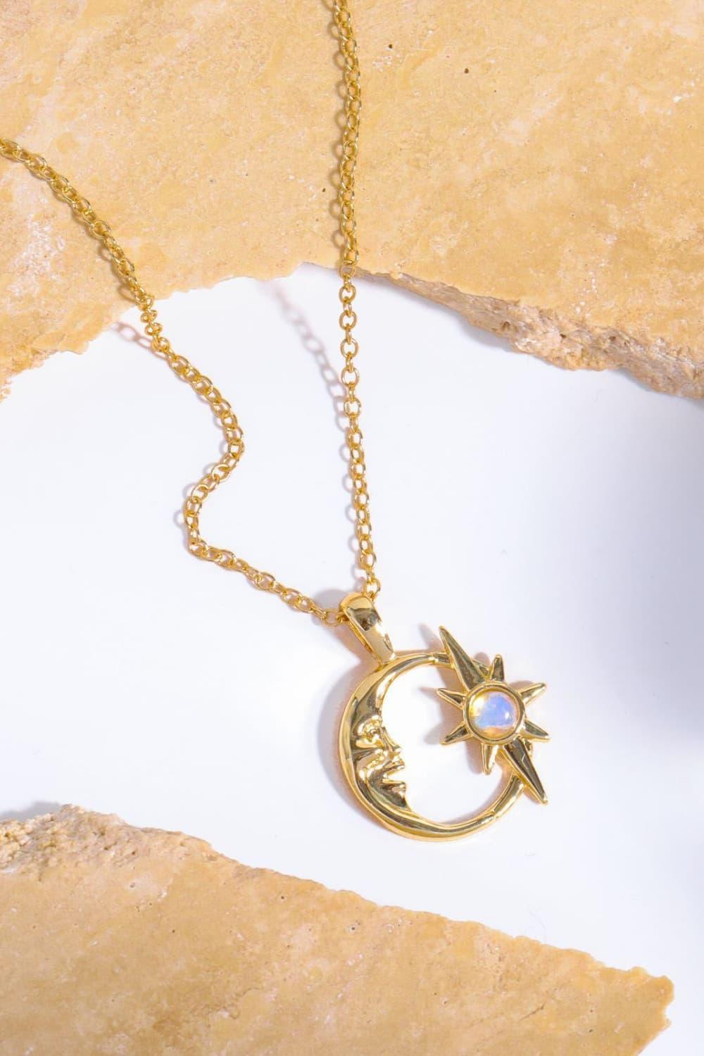 Compelling Moon And Star Pendant Copper Necklace - MXSTUDIO.COM