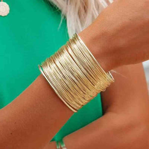 Complimented Gold Alloy Layered Cuff Bracelet-MXSTUDIO.COM