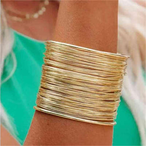 Complimented Gold Alloy Layered Cuff Bracelet-MXSTUDIO.COM