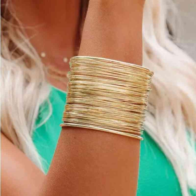 Complimented Gold Alloy Layered Cuff Bracelet-MXSTUDIO.COM