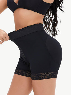 Compression Zip-Up Lace Trim Shaping Shorts - MXSTUDIO.COM