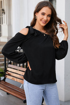 Confidence And Ease Long Sleeve Cold Shoulder Top - MXSTUDIO.COM