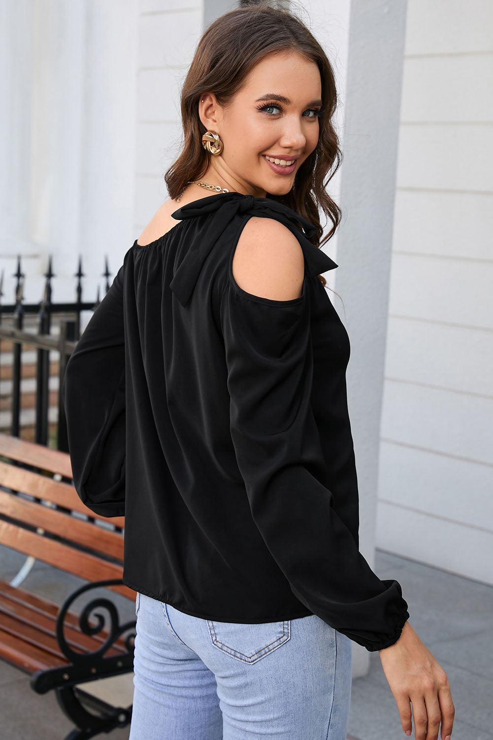 Confidence And Ease Long Sleeve Cold Shoulder Top - MXSTUDIO.COM