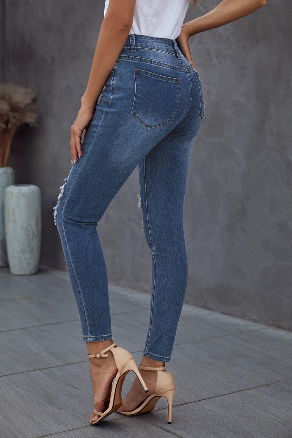 Confident Distressed High Rise Skinny Jeans - MXSTUDIO.COM