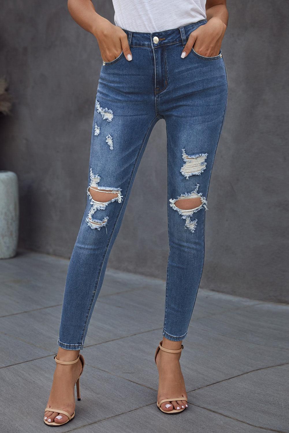 Confident Distressed High Rise Skinny Jeans - MXSTUDIO.COM