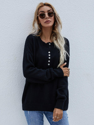 Confident Half Buttoned Henley Sweater - MXSTUDIO.COM