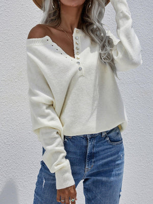 Confident Half Buttoned Henley Sweater - MXSTUDIO.COM