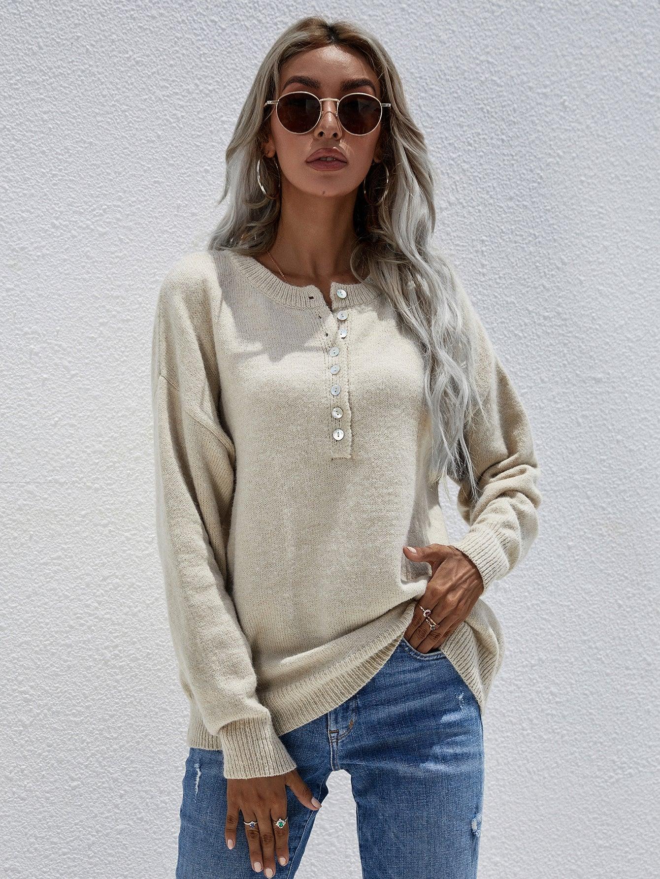 Confident Half Buttoned Henley Sweater - MXSTUDIO.COM