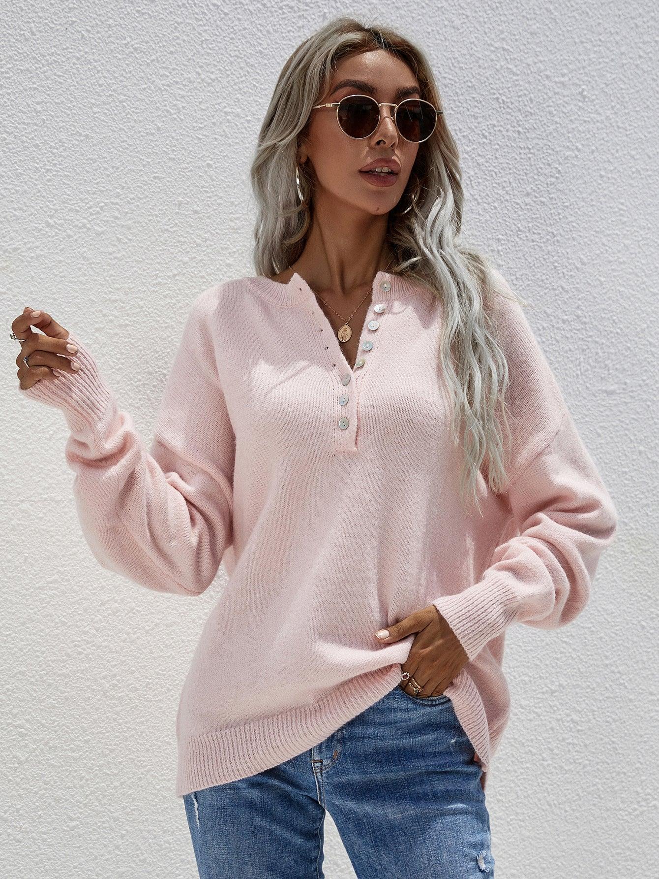 Confident Half Buttoned Henley Sweater - MXSTUDIO.COM