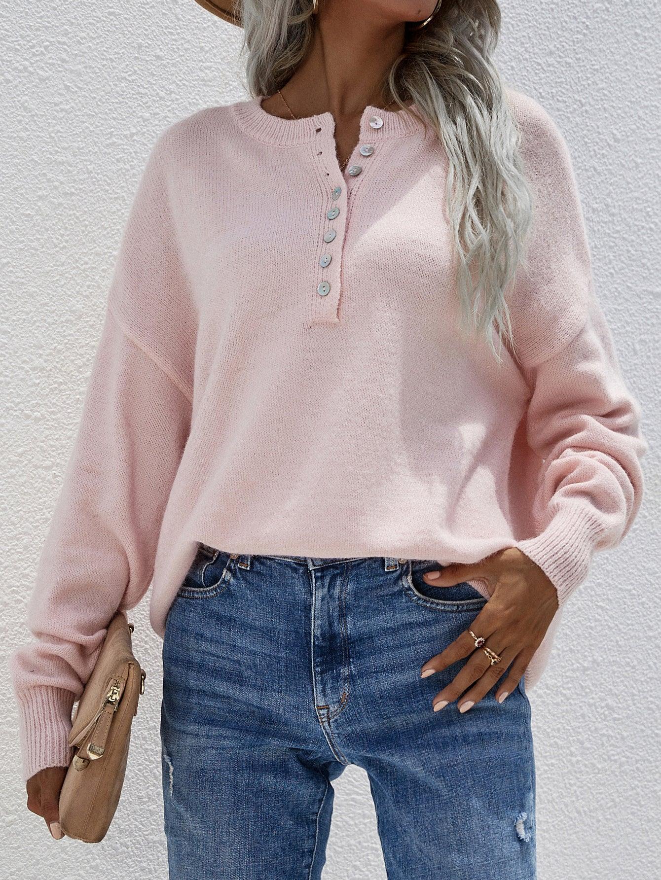 Confident Half Buttoned Henley Sweater - MXSTUDIO.COM