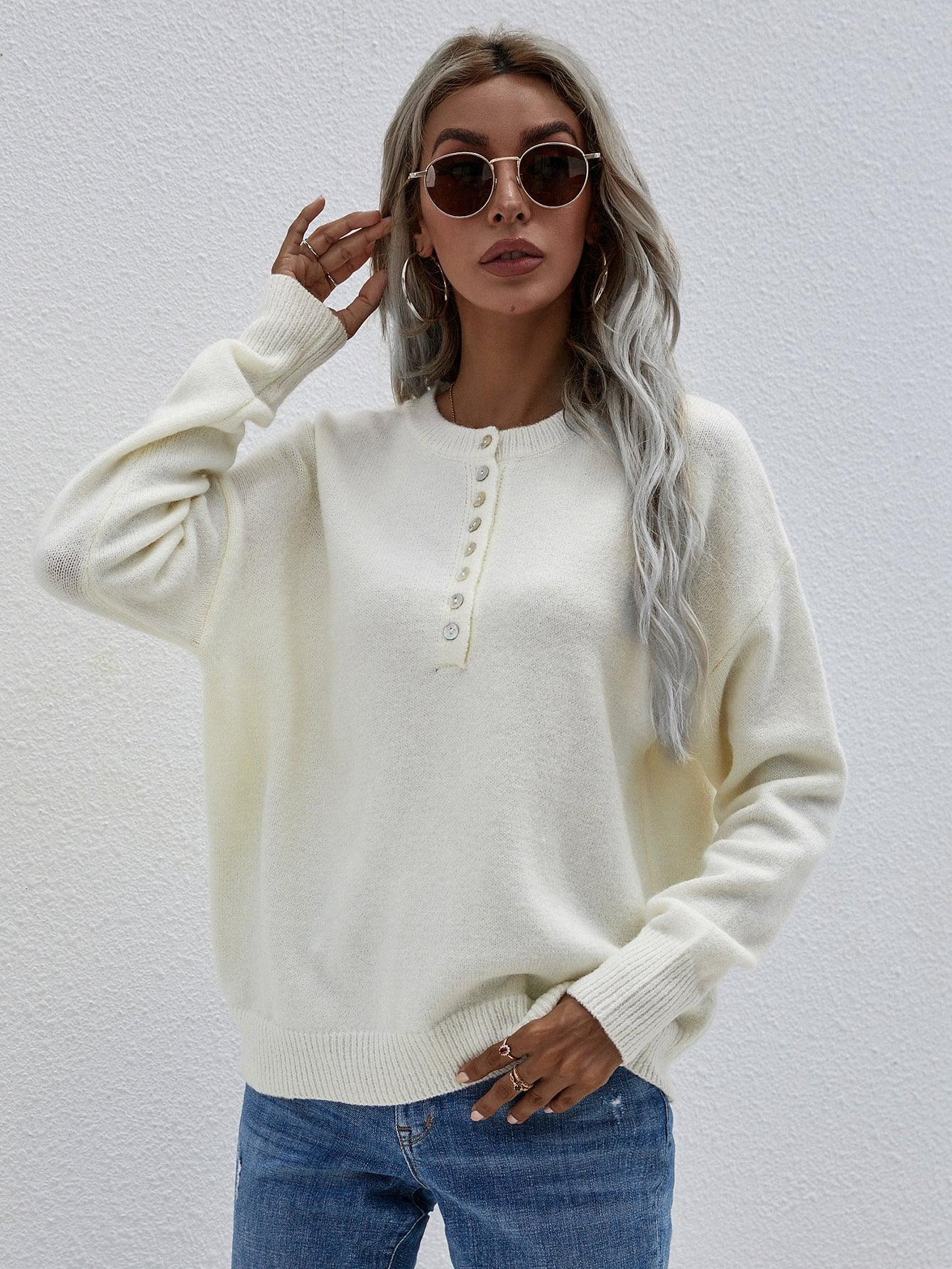 Confident Half Buttoned Henley Sweater - MXSTUDIO.COM