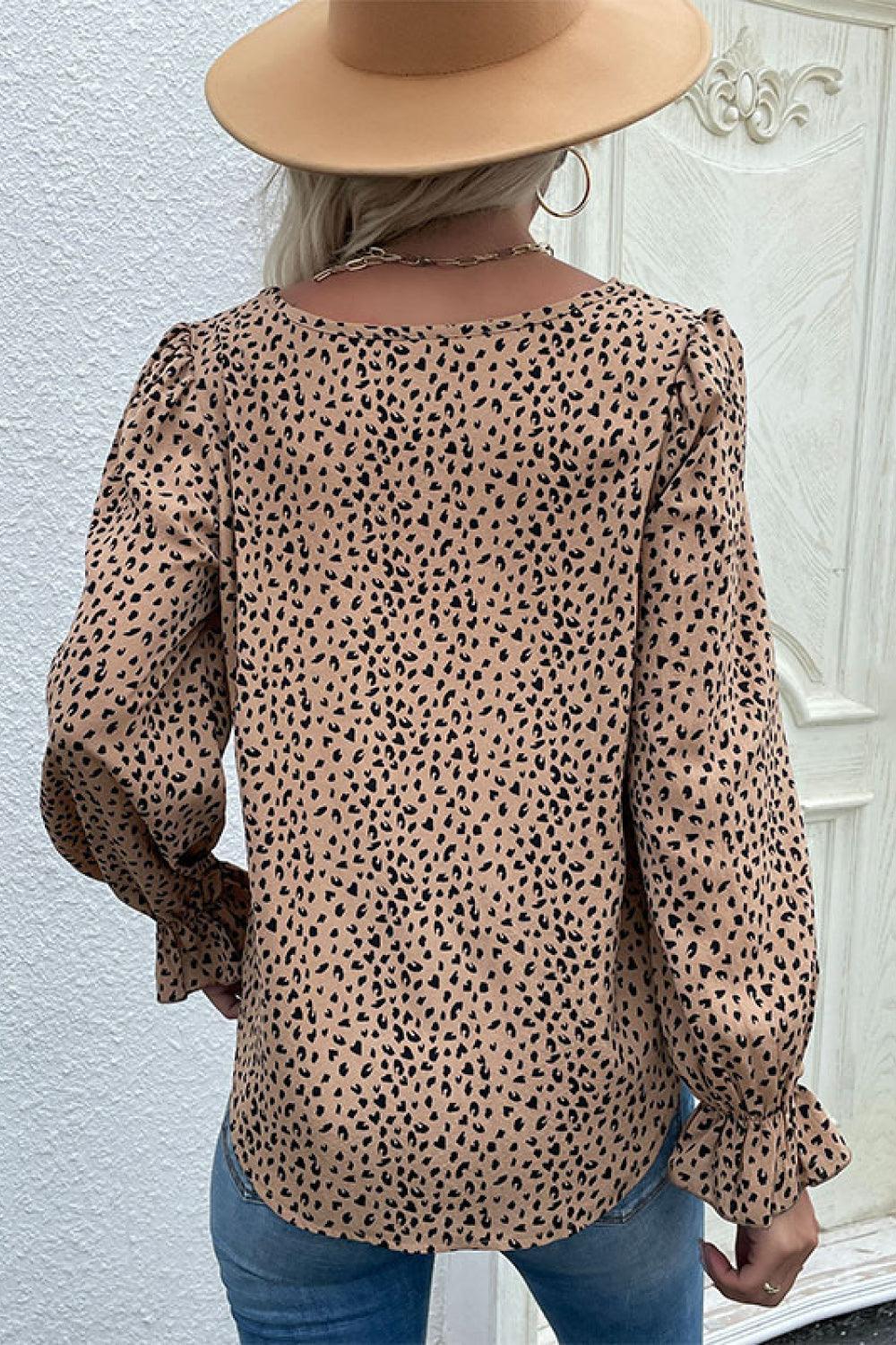 Confident Leopard Print Flared Sleeve Blouse - MXSTUDIO.COM