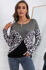 Confident Leopard Ribbed Long Sleeve T-Shirt - MXSTUDIO.COM