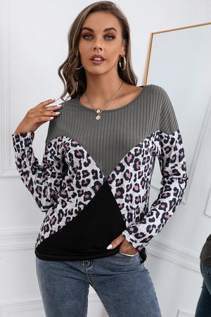 Confident Leopard Ribbed Long Sleeve T-Shirt - MXSTUDIO.COM