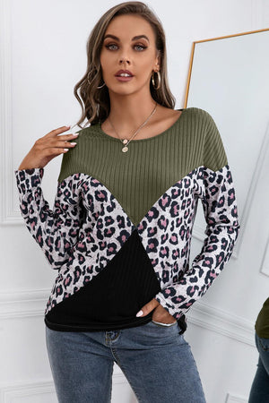 Confident Leopard Ribbed Long Sleeve T-Shirt - MXSTUDIO.COM