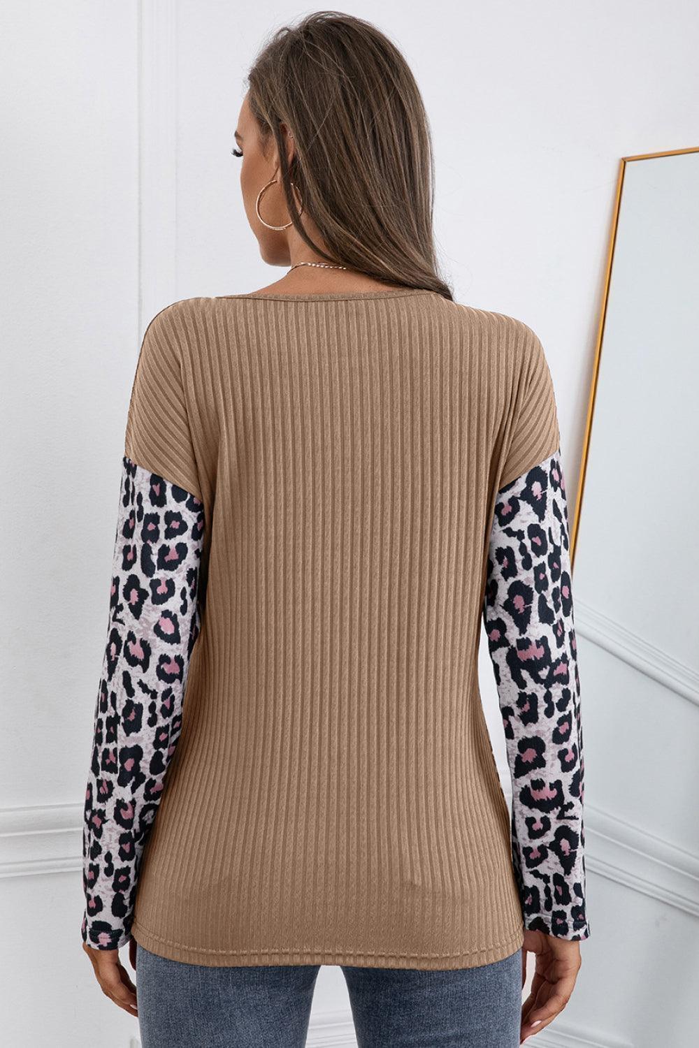 Confident Leopard Ribbed Long Sleeve T-Shirt - MXSTUDIO.COM