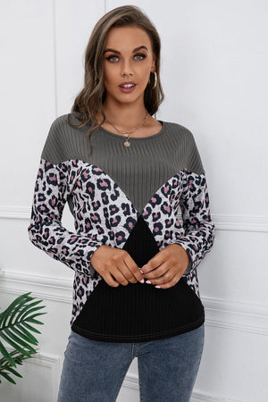 Confident Leopard Ribbed Long Sleeve T-Shirt - MXSTUDIO.COM