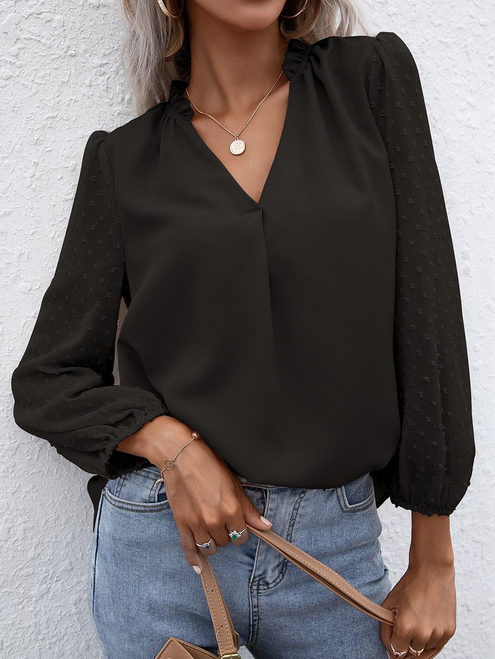 Confidently Stylish Long Sleeve Black Blouse - MXSTUDIO.COM