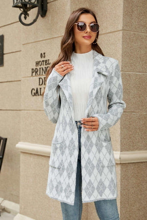 Confidently Unique Lapel Collar Printed Open Front Cardigan - MXSTUDIO.COM