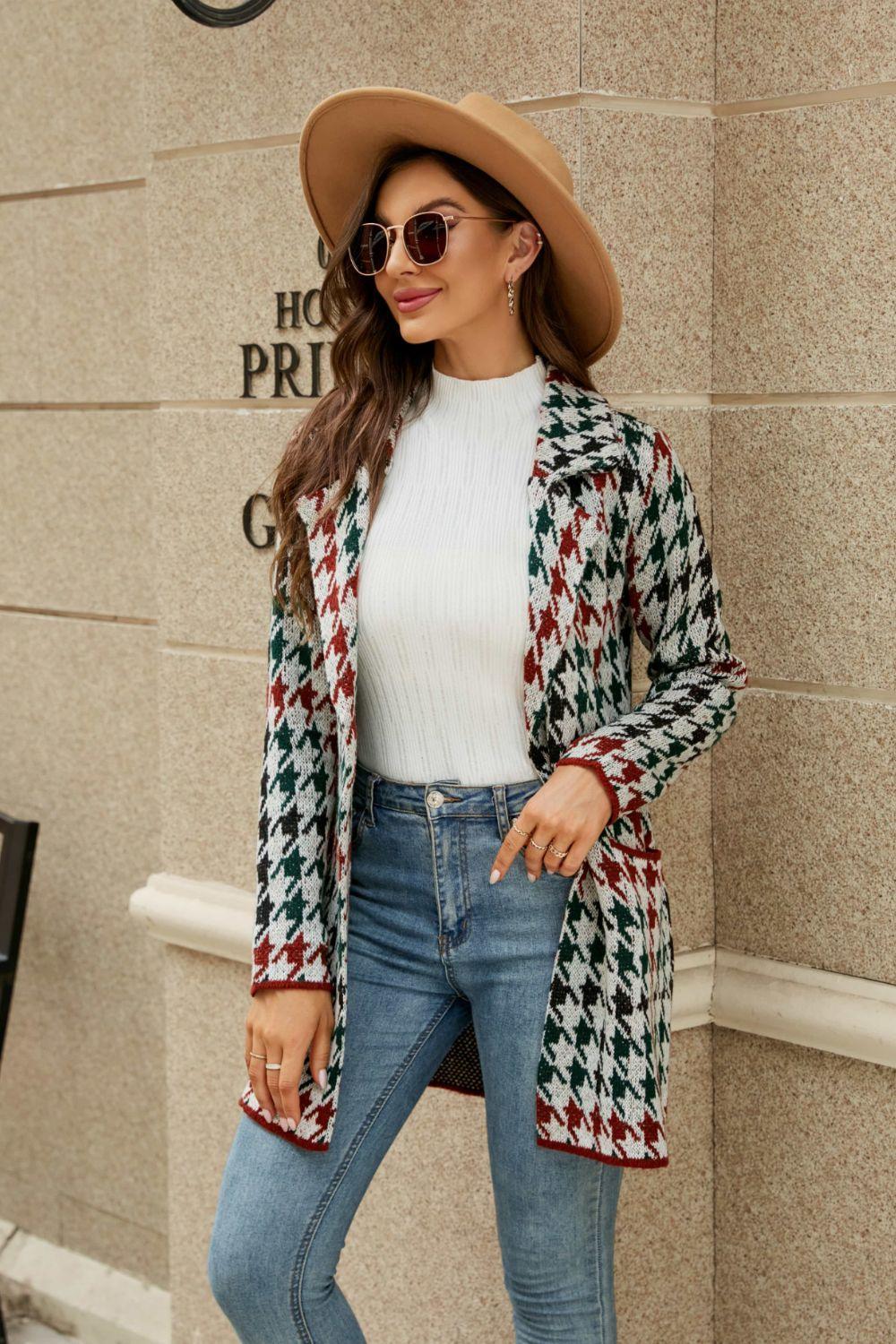 Confidently Unique Lapel Collar Printed Open Front Cardigan - MXSTUDIO.COM