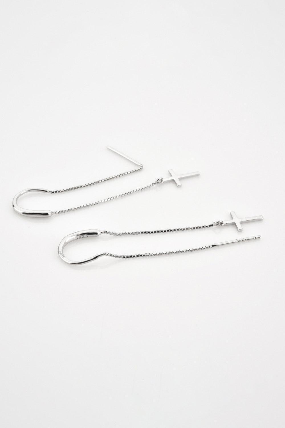 Constant Shine 925 Sterling Silver Cross Threader Earrings - MXSTUDIO.COM