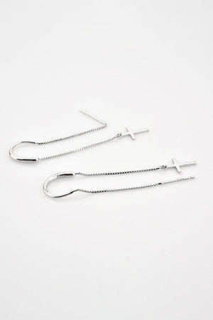 Constant Shine 925 Sterling Silver Cross Threader Earrings - MXSTUDIO.COM