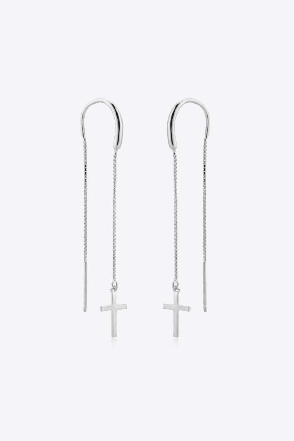 Constant Shine 925 Sterling Silver Cross Threader Earrings - MXSTUDIO.COM