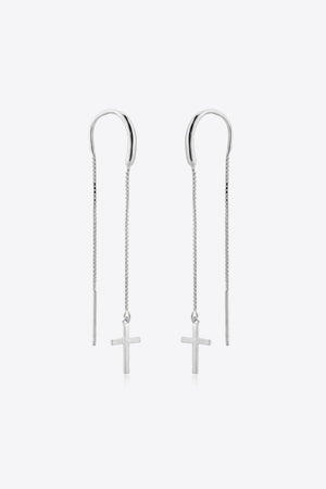 Constant Shine 925 Sterling Silver Cross Threader Earrings - MXSTUDIO.COM