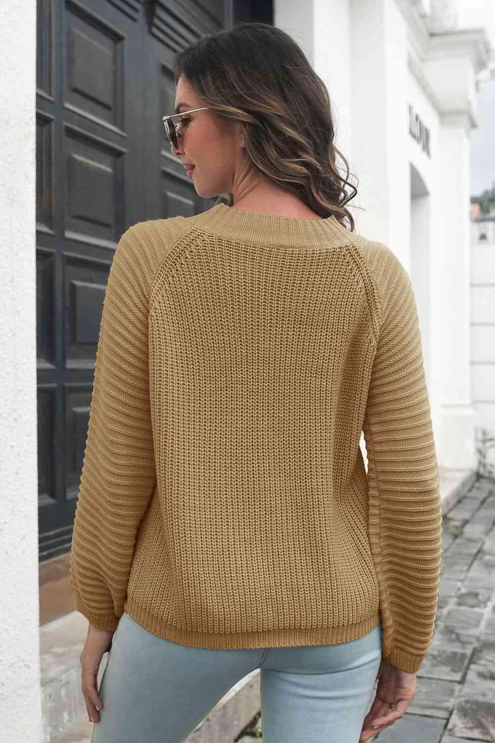 Constant Warmth Rib-Knit Balloon Sleeve Sweater-MXSTUDIO.COM